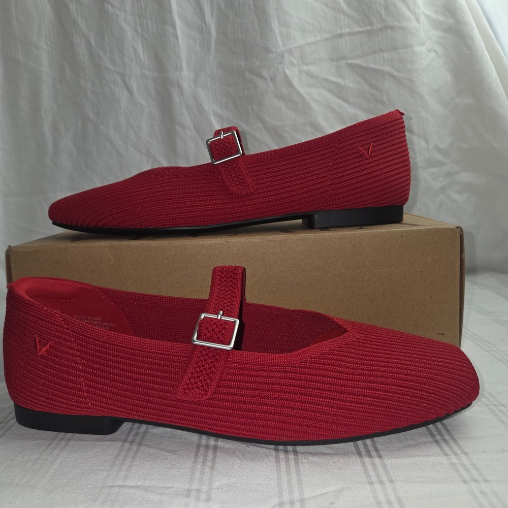 VIVAIA Margot Mary Jane Ruby Red Square Toe Knit Flats EU 37.5 US 7 - Picture 12 of 16